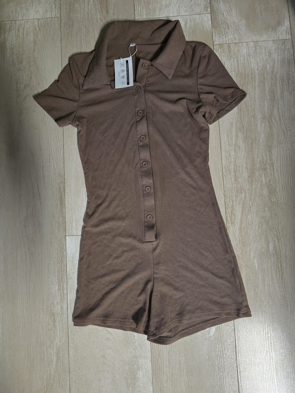 Button-Front Brown Polo Romper